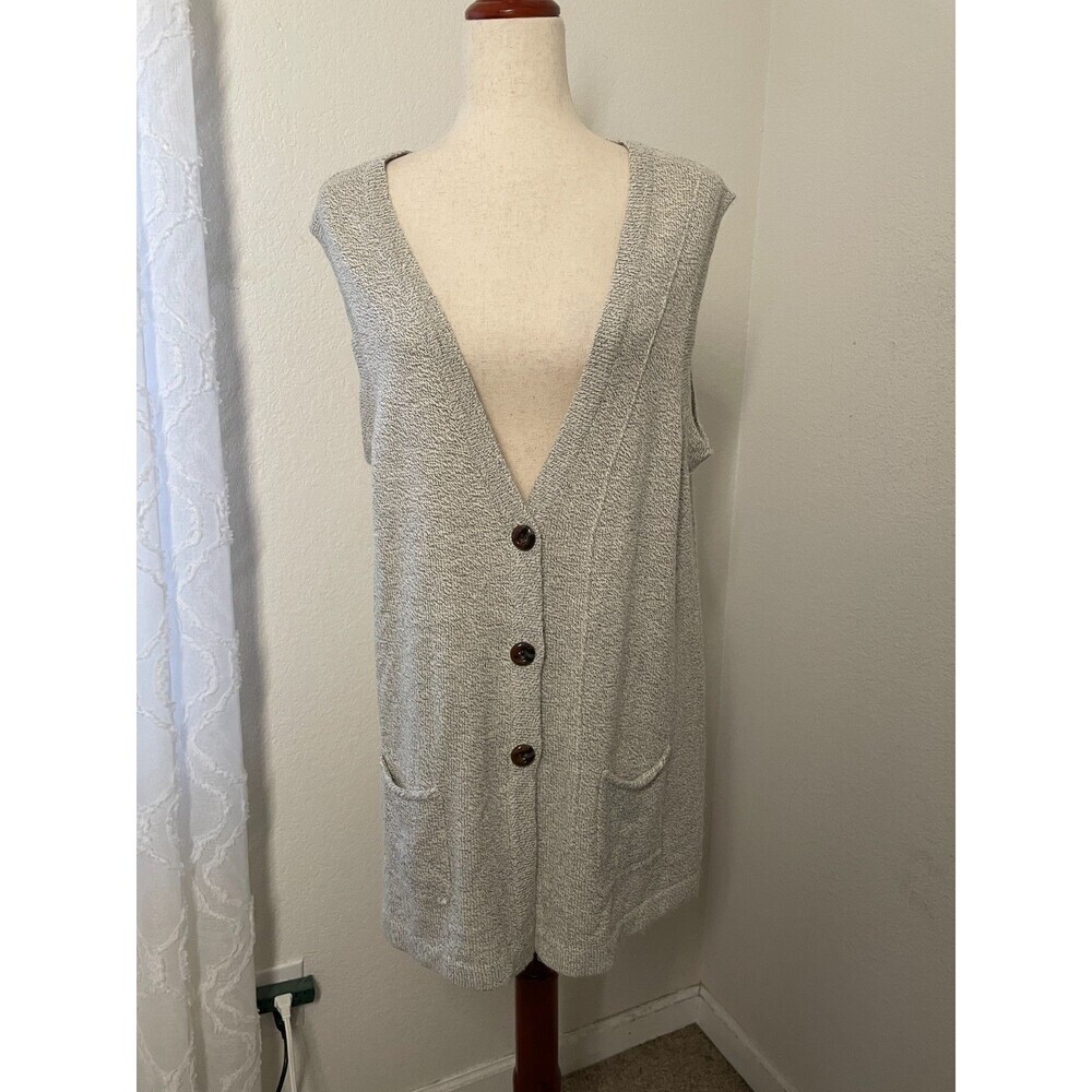 Christopher & Banks Women XL Long Sweater Vest Gray Langenlook Minimalist Button